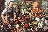 Joachim Beuckelaer Canvas Paintings - Market Woman with Fruit, Vegetables and Poultry
